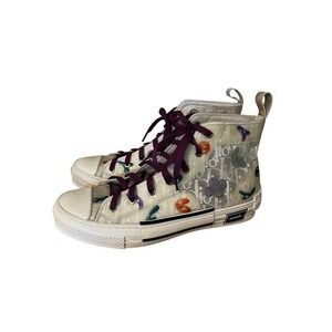 Dior B23 High Top Mens Sneakers Size 45 White Canvas Kenny Scharf Oblique Print